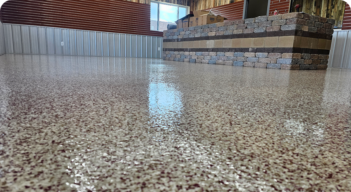 Polished speckled flooring in a modern room