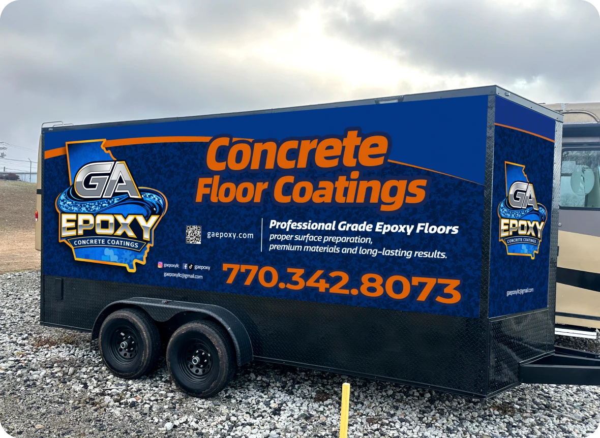 Professional epoxy floor coating services trailer